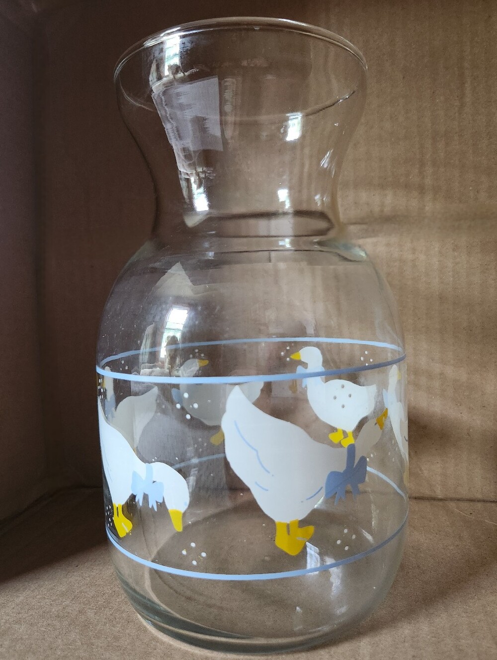 Vintage Cottagecore Goose Ribbon Grandma Carafe Juice Pitcher Glass